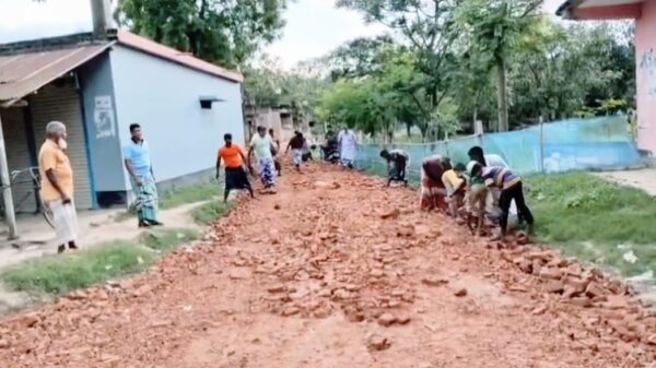 গ্রামবাসীর চেষ্টায় নাচোলে যাতায়াতের অযোগ্য রাস্তা মেরামত