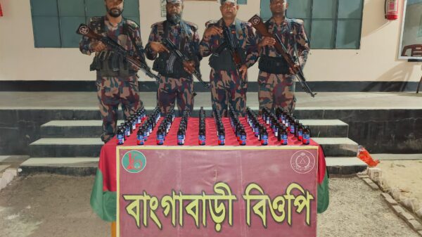 গোমস্তাপুর সীমান্তে ১০০ বোতল ভারতীয় ফেন্সিডিল উদ্ধার করেছে বিজিবি