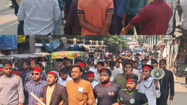 ‘লকডাউন’র প্রতিবাদ ও নাশকতা ঠেকাতে চাঁপাইনবাবগঞ্জে বিক্ষোভ মিছিল