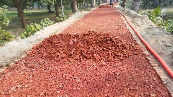 শিবগঞ্জে নিম্নমানের ইট দিয়ে রাস্তা নির্মাণের অভিযোগ