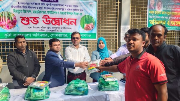 গোমস্তাপুরে পেঁয়াজ ও হলুদ উৎপাদন বৃদ্ধিতে কৃষি প্রণোদনা বিতরণ